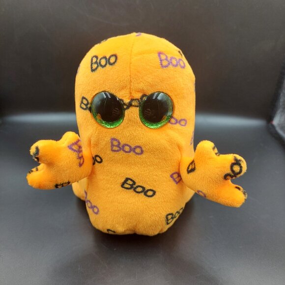 2016 Ty Beanie Boos 6" Ghoulie Orange Halloween Ghost Glitter Eyes EUC - Picture 1 of 8